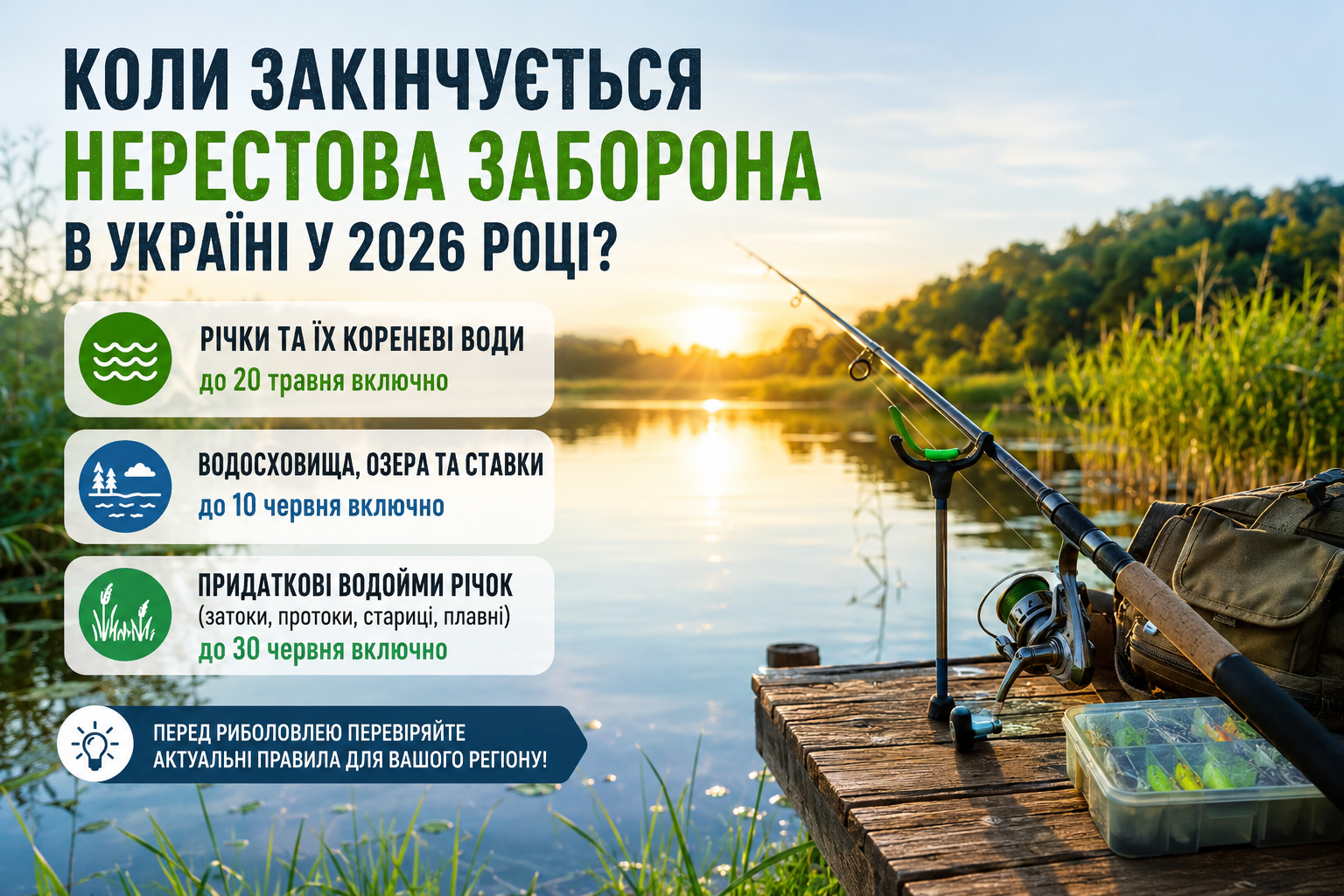 Коли закінчується нерестова заборона в Україні 2026 – точні дати відкриття риболовлі